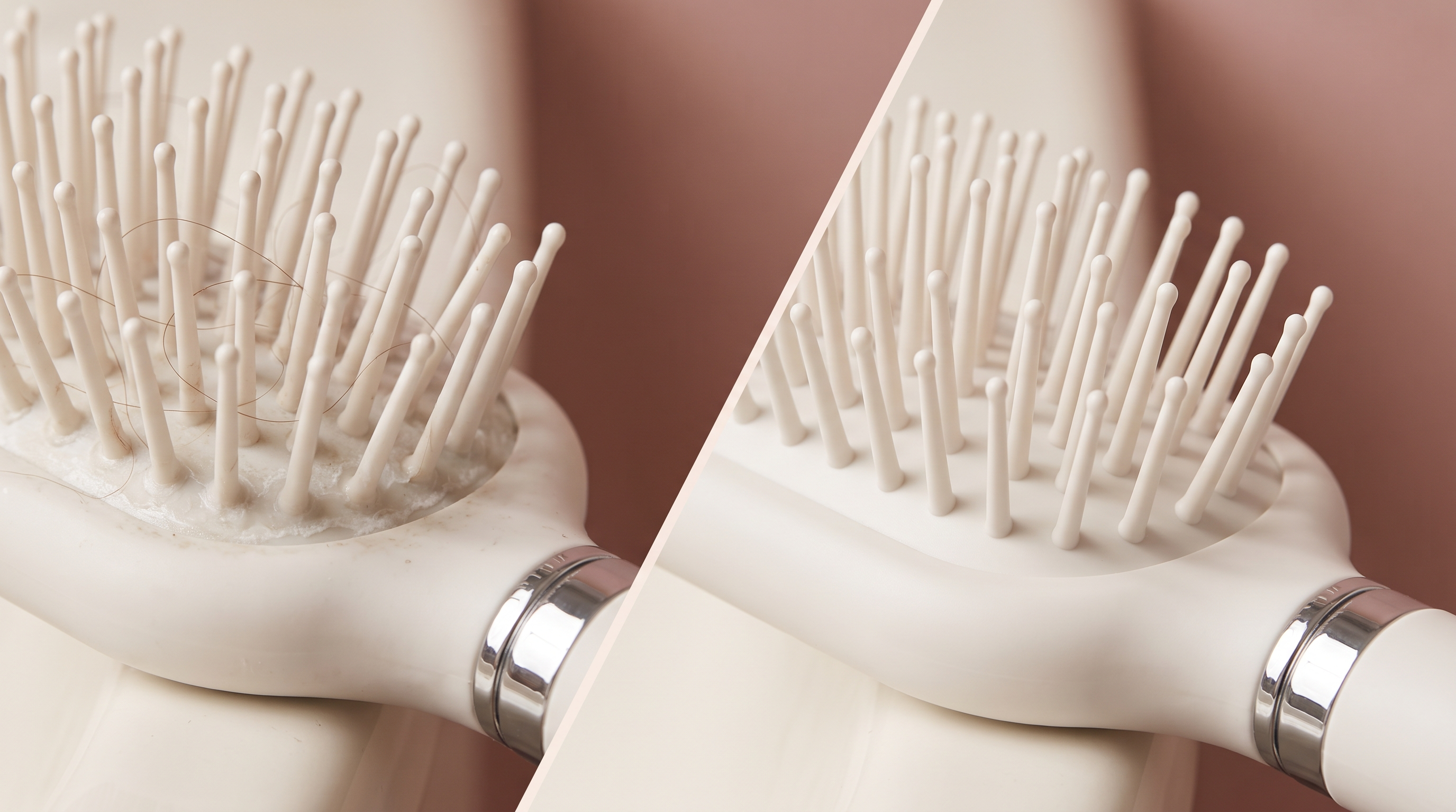 Comparaison des picots d'une brosse Birushi propre et encombrée