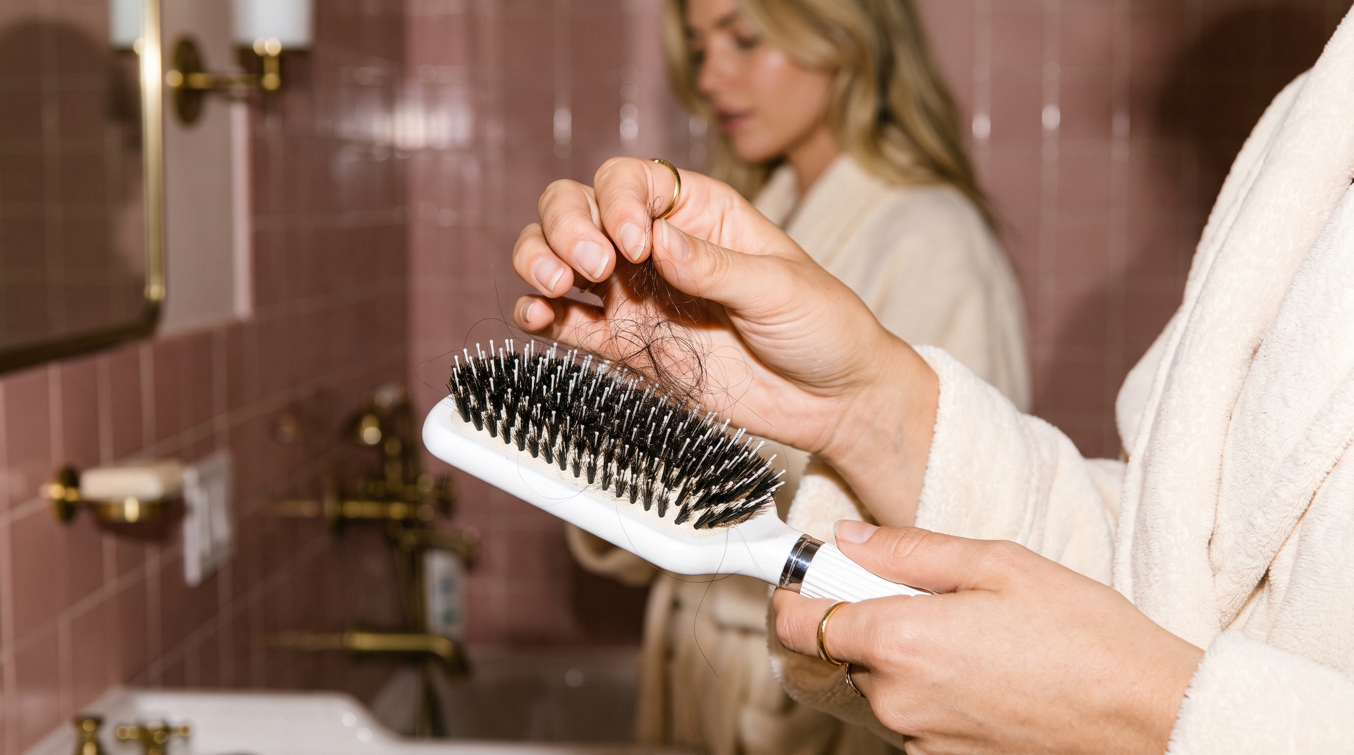 Cheveux emmêlés retirés des picots d'une brosse Birushi